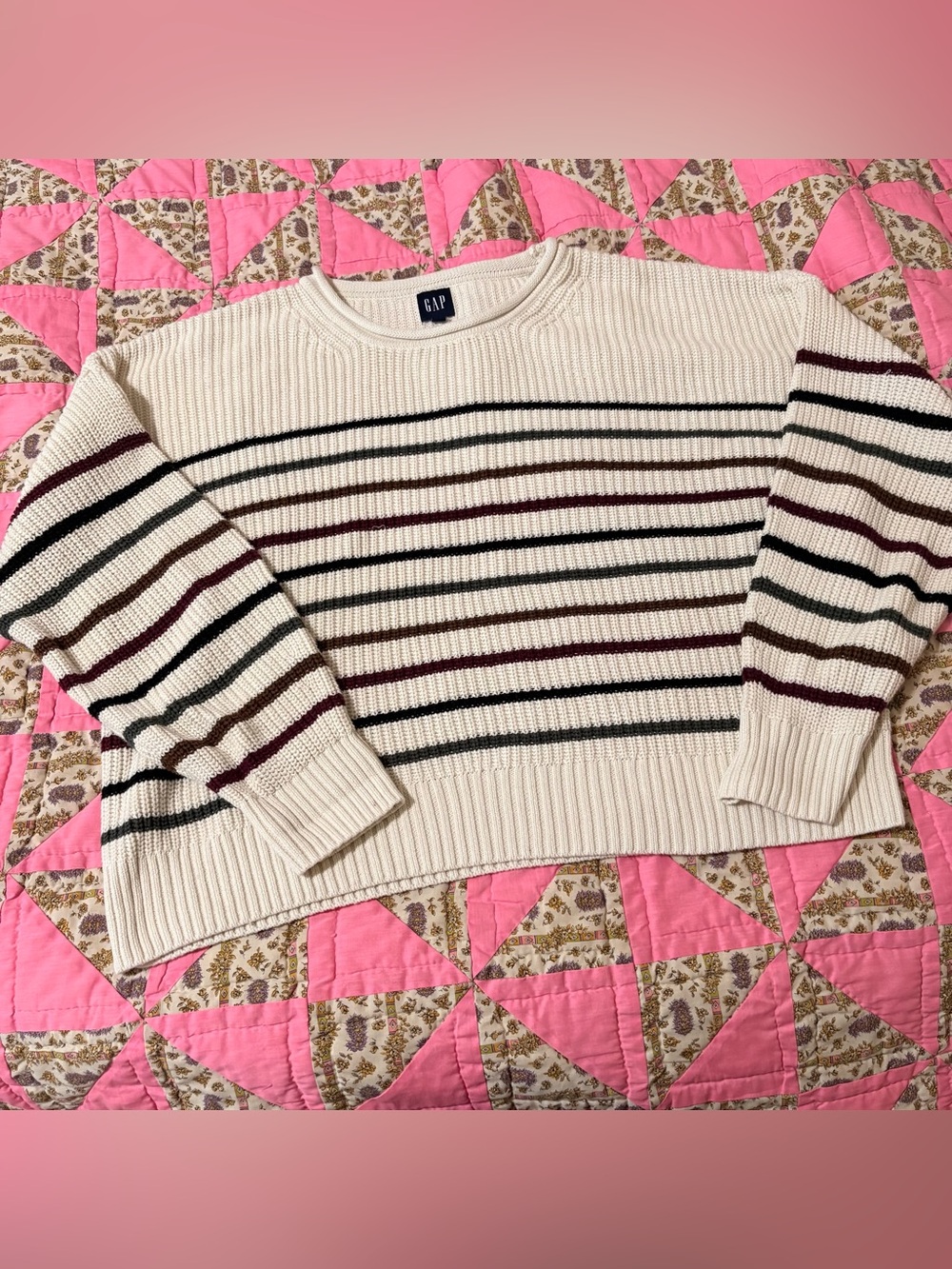 Gap White Striped Cotton Crewneck Sweater Plus Size XXL